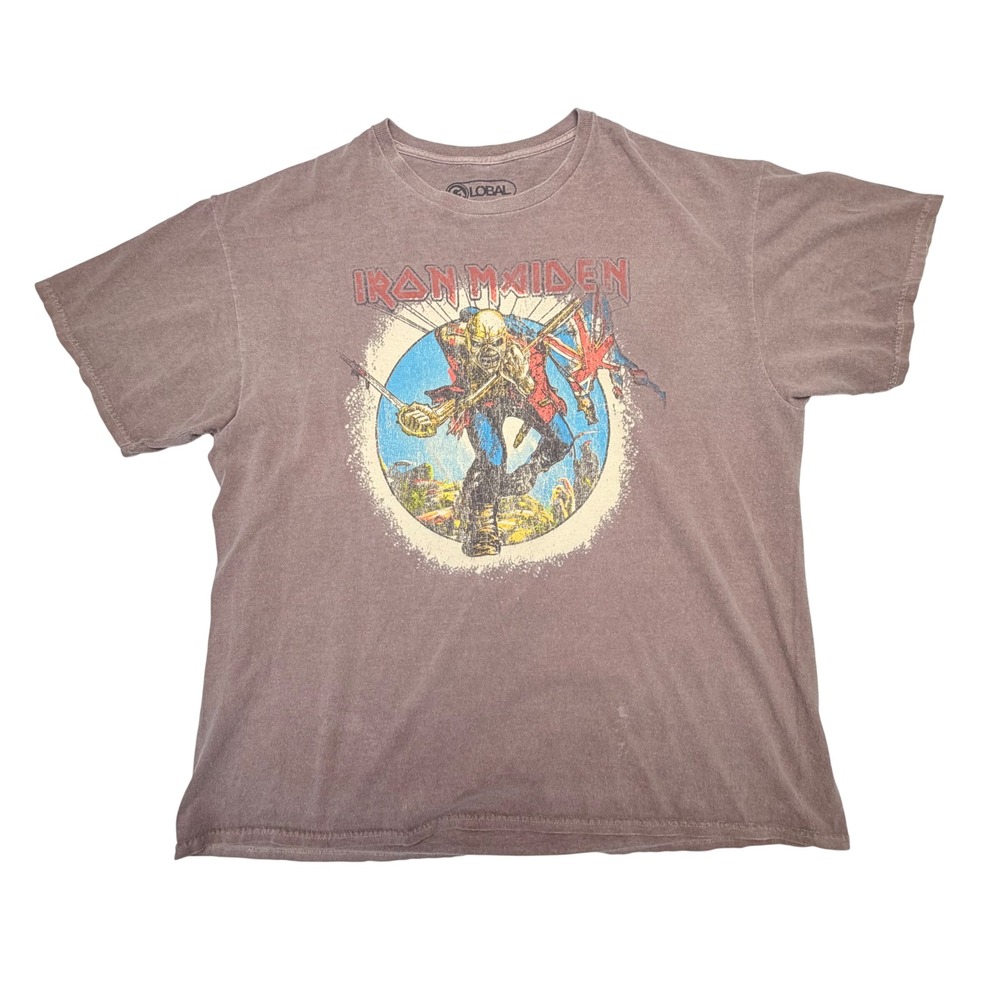 Iron Maiden The Trooper Graphic T-Shirt Mens Medium Brown Vintage Wash Rock Band